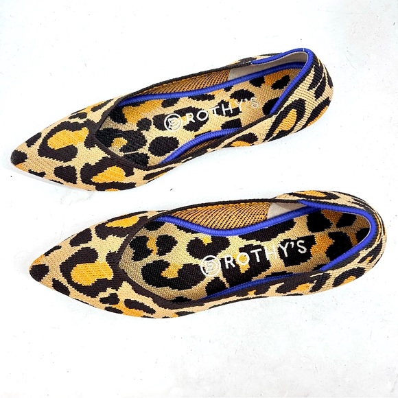 Rothy's The Point Big Cat Flats Pointed Toe Leopard Print Size 7 - Picture 1 of 9